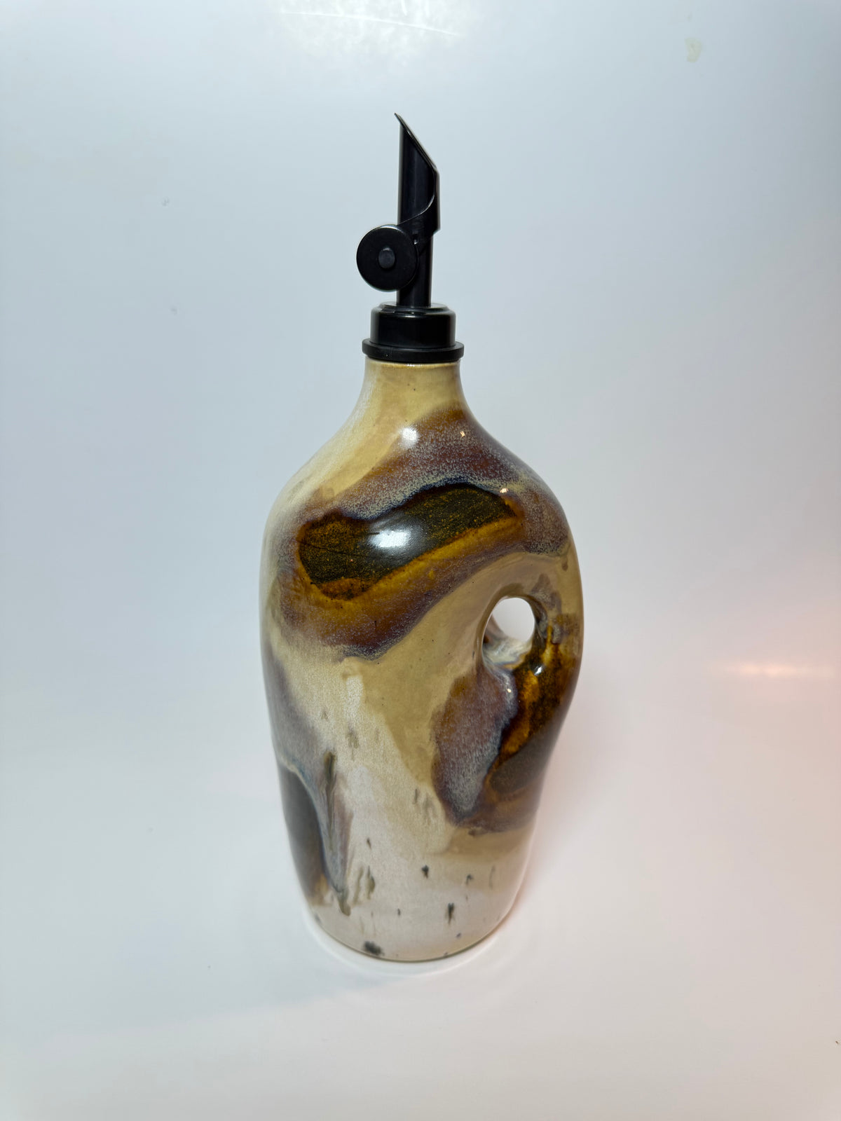 Cream and Cocoa Ceramic Oil Cruet