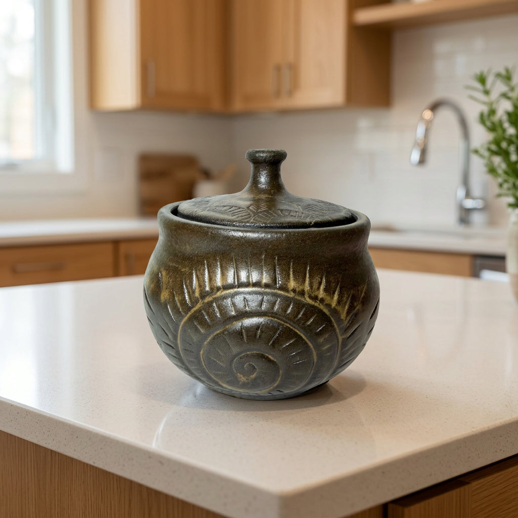 Spiral Shell Carved Lidded Jar