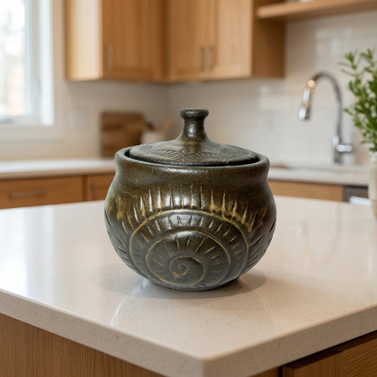 Spiral Shell Carved Lidded Jar