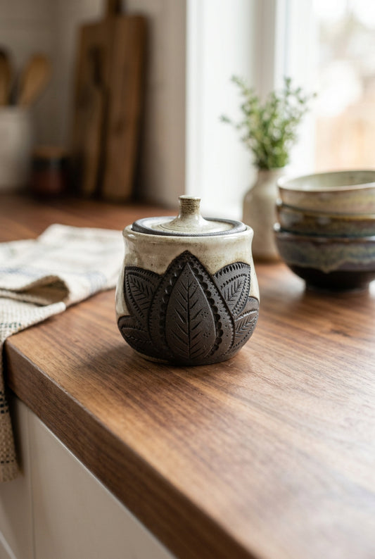 Laurel Leaf Carved Keeper Jar
