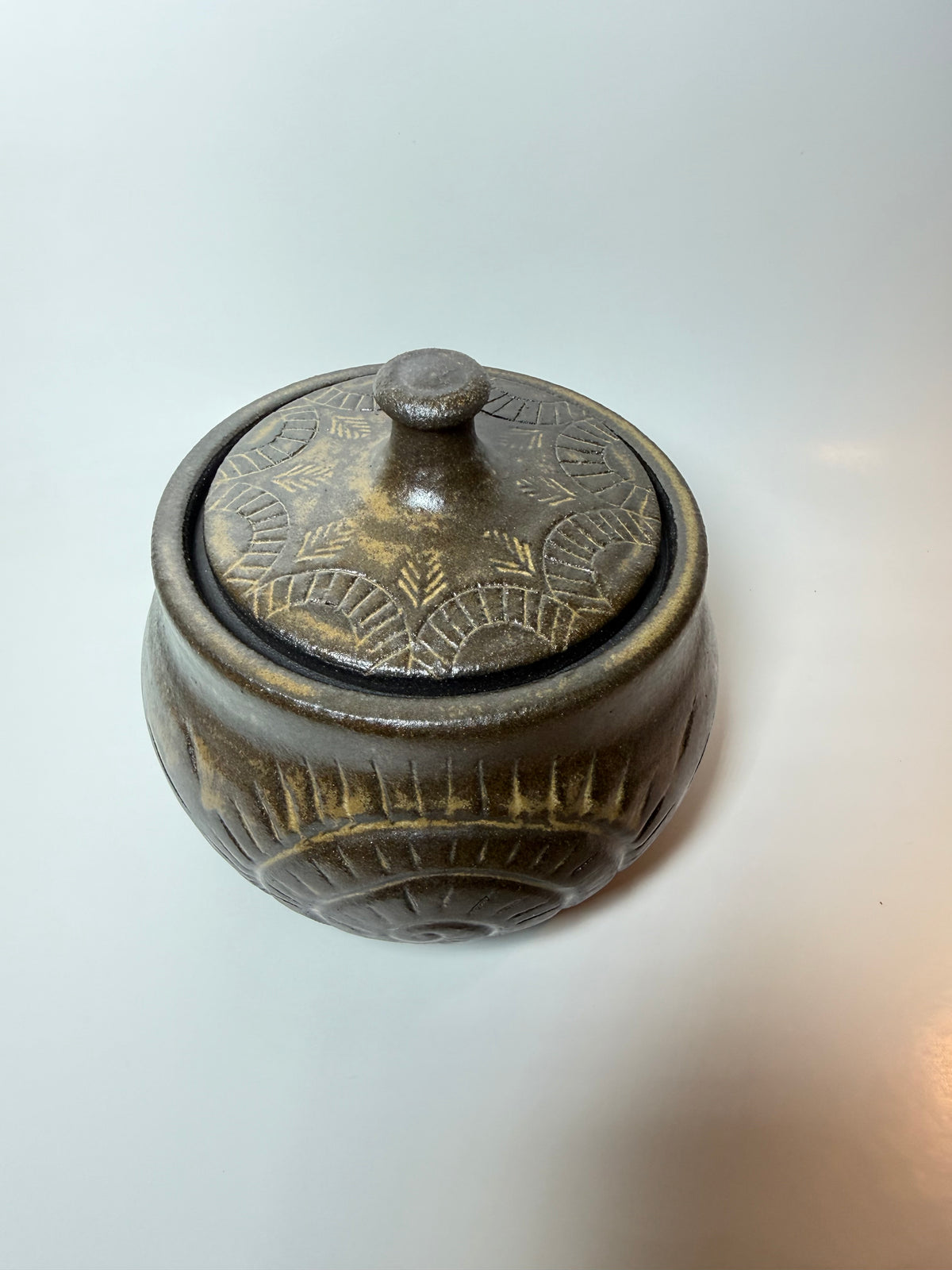 Spiral Shell Carved Lidded Jar