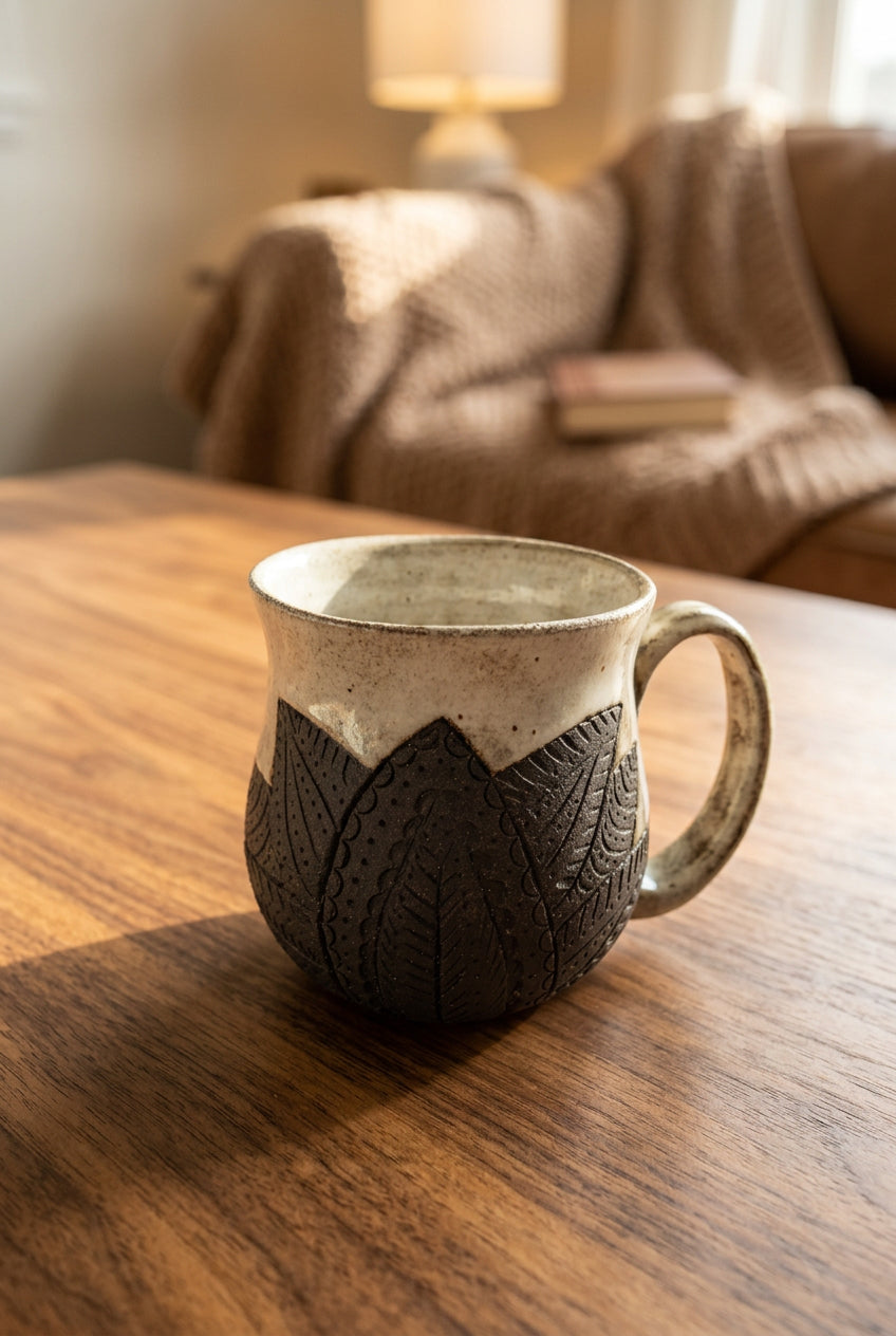Pepper Dust Speckled Carved Mug