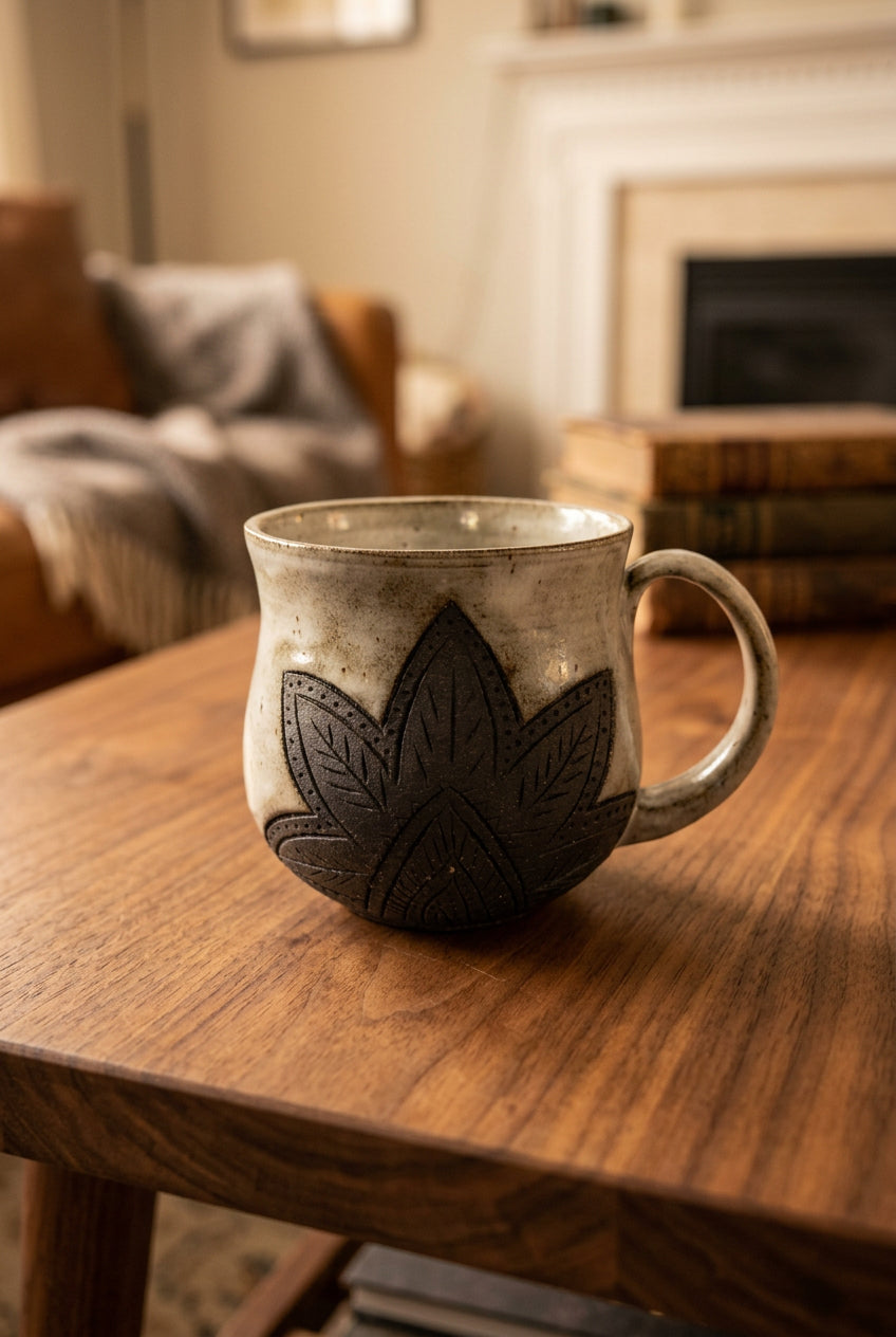 Chalk and Charcoal Carved Mug