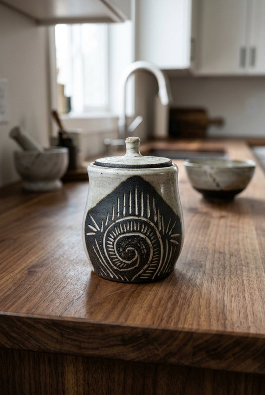 Sunburst Spiral Carved Garlic Keeper
