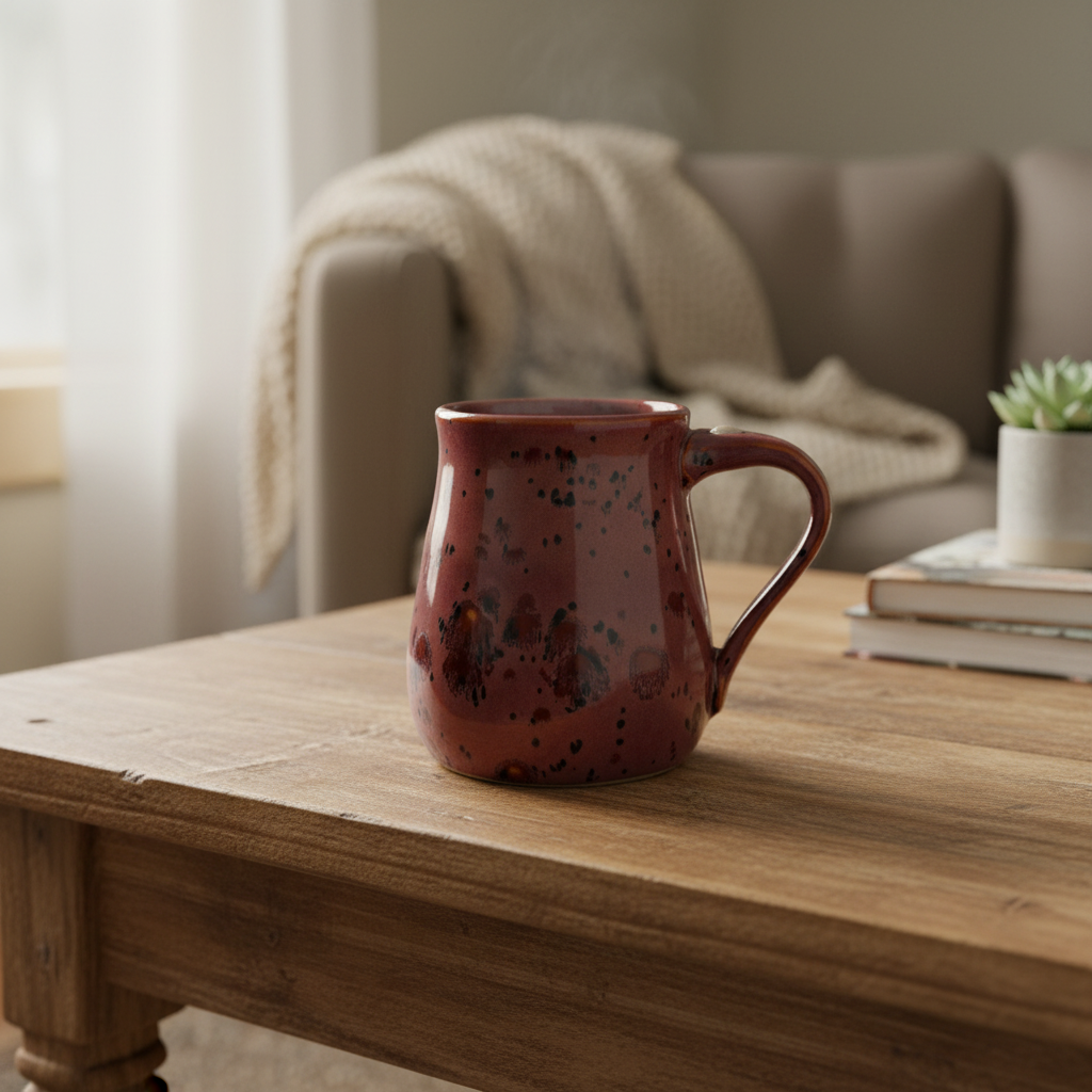 red with brown speckled mug 